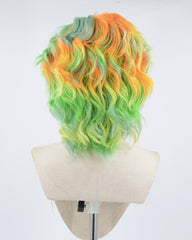 Orange Ombre Green Short Curly Synthetic Lace Front Wig WW493