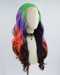 Green Ombre Purple Red Black Synthetic Lace Front Wig WW444