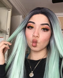 Ombre Green Synthetic Lace Front Wig WT036