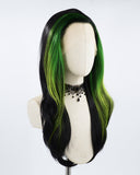 Green Streaked Black Synthetic Lace Front Wig WW503