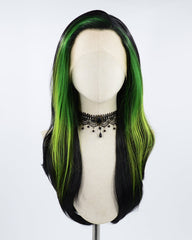 Green Streaked Black Synthetic Lace Front Wig WW503