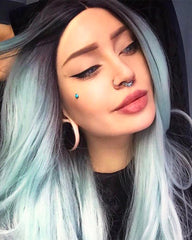 Pastel Green Long Wavy Synthetic Lace Front Wig WT021