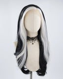 White Grey Streaked Black Synthetic Lace Front Wig WW492