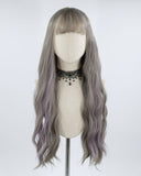 Long Grey Mixed Purple Synthetic Wig HW159