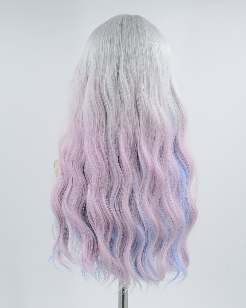 Silver Grey Ombre Purple Blue Synthetic Wig HW195