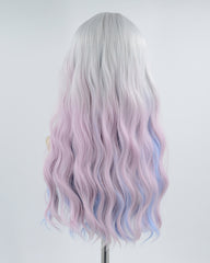 Silver Grey Ombre Purple Blue Synthetic Wig HW195