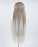 Grey Streaked Ombre Brown Straight Synthetic Lace Front Wig WW490