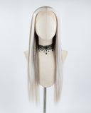 Grey Streaked Ombre Brown Straight Synthetic Lace Front Wig WW490