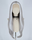 White Streaked Grey Synthetic Lace Front Wig WW306