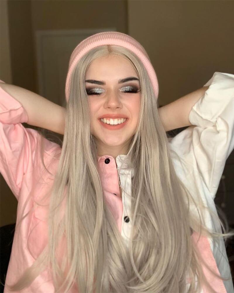 Straight Long Gray Synthetic Lace Front Wigs WT005