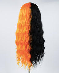 Half Black Half Orange Wavy Synthetic Lace Front Wig WW318