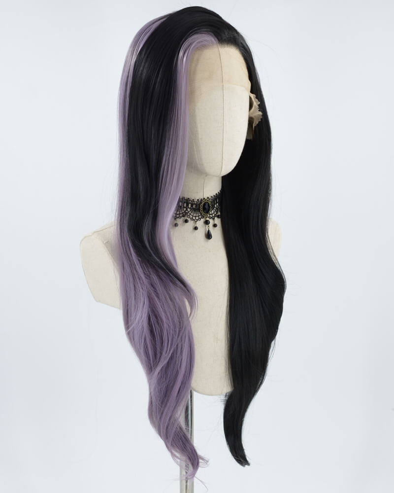 Half Purple Half Black Synthetic Lace Front Wig WT194