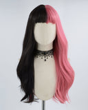 Half Black Half Pink Synthetic Lace Front Wig HW181