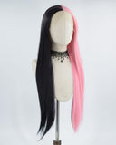 Half Pink Half Black Synthetic Lace Front Wig WW381