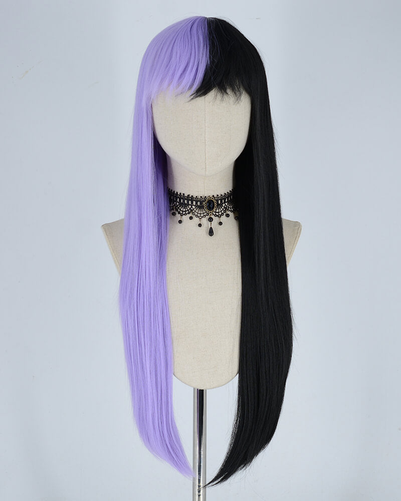 Half Purple Half Black Synthetic Lace Front Wig HW123