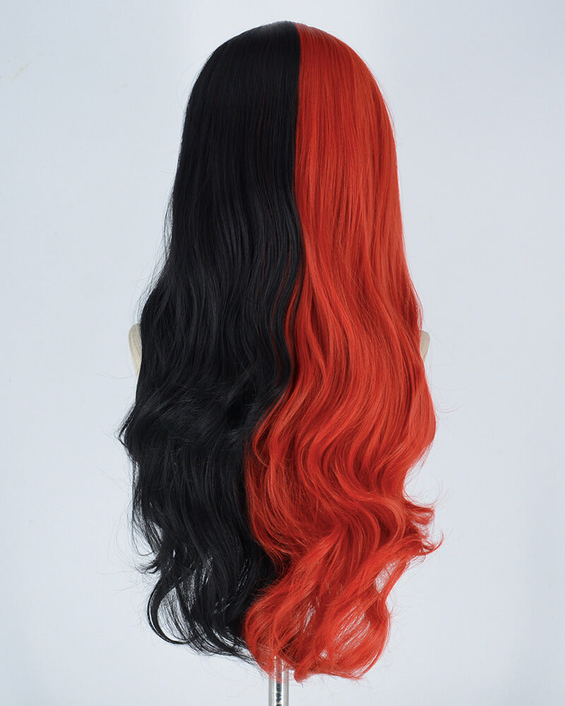 Half Black Half Red Synthetic Lace Front Wig WW116