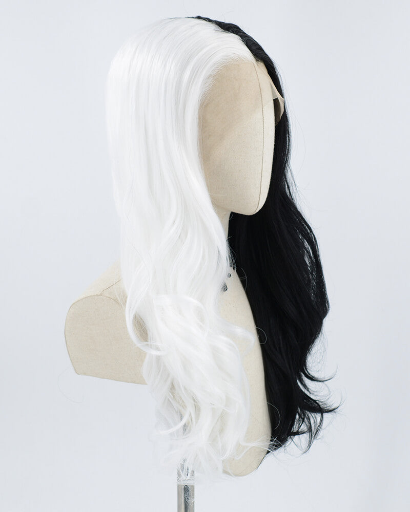 Half Black Half White Synthetic Lace Front Wig WW041