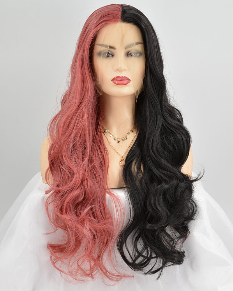 Half Black Half Pink Synthetic Lace Front Wig WT118