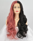 Half Black Half Pink Synthetic Lace Front Wig WT118