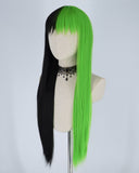 Half Black Half Green Synthetic Wig HW107