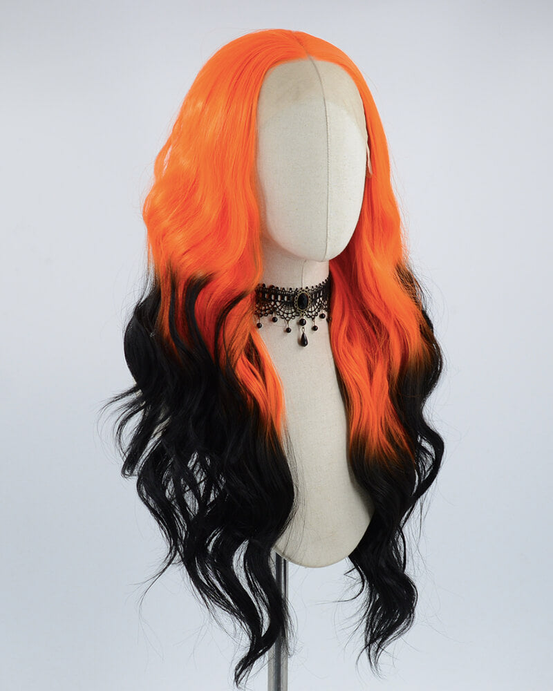 Orange Ombre Black Wavy Synthetic Lace Front Wig WW460