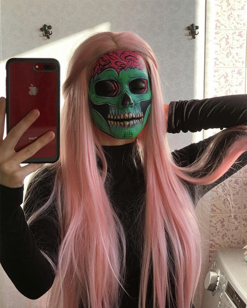 Pink Straight Synthetic Lace Front Wig WT086