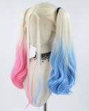 Half pink Half Blue Synthetic Lace Front Wig WT065