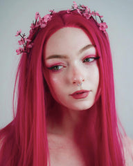 Hot Pink Synthetic Lace Front Wig WT088