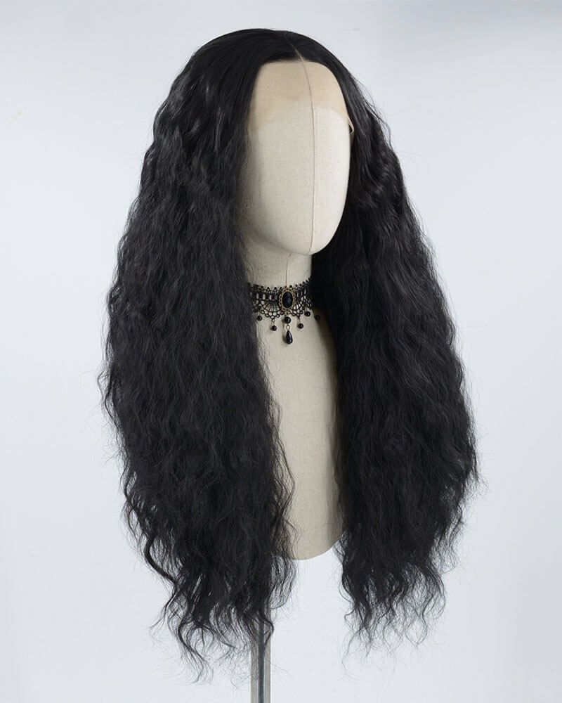 Long Black Curly Synthetic Lace Front Wig WW348