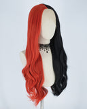 Half Black Half Red Synthetic Lace Front Wig WW116