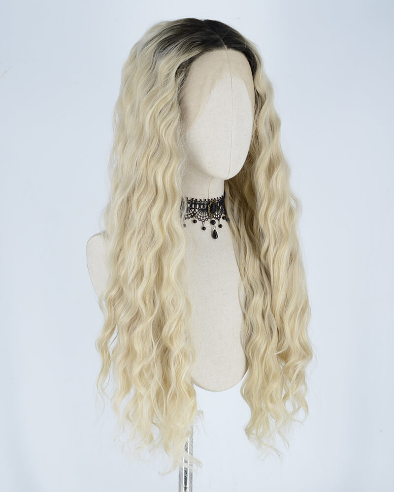 Ombre Blonde Curly Synthetic Lace Front Wig WT179