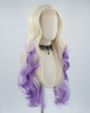 Platinum Blonde Ombre Purple Synthetic Lace Front Wig WW467