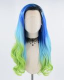 Ombre Blue Green Synthetic Lace Front Wig WW188