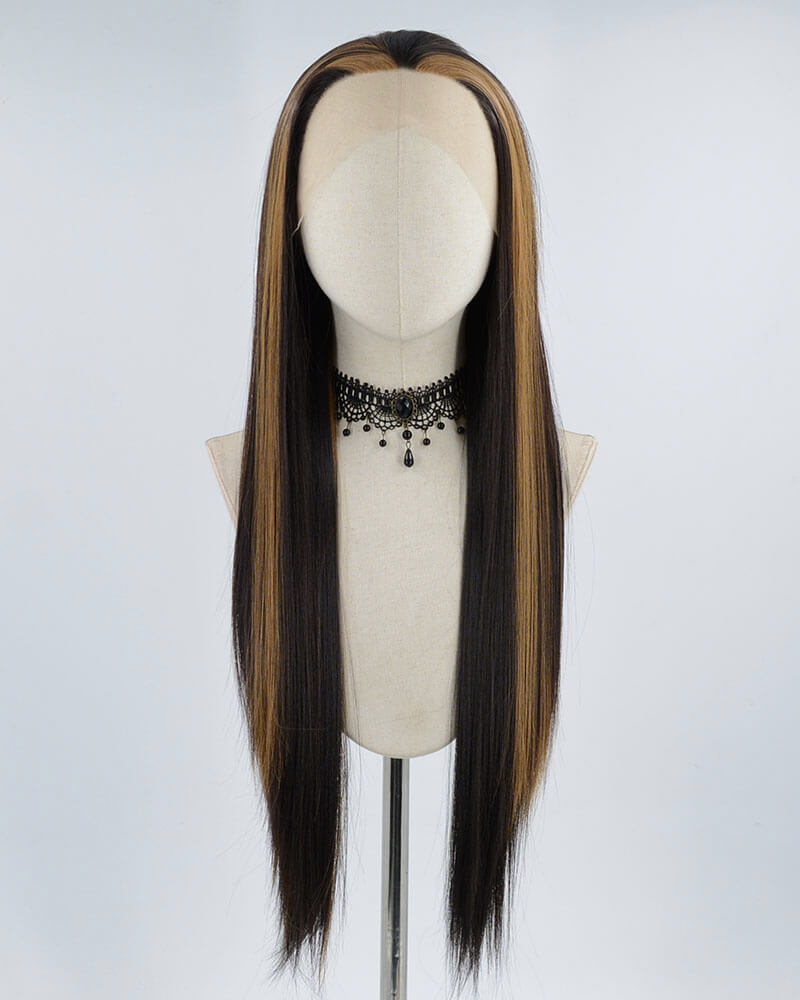 Brown Streak Black Synthetic Lace Front Wig WW437