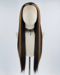 Brown Streak Black Synthetic Lace Front Wig WW437