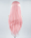 White Streaked Pink Long Synthetic Lace Front Wig WW396