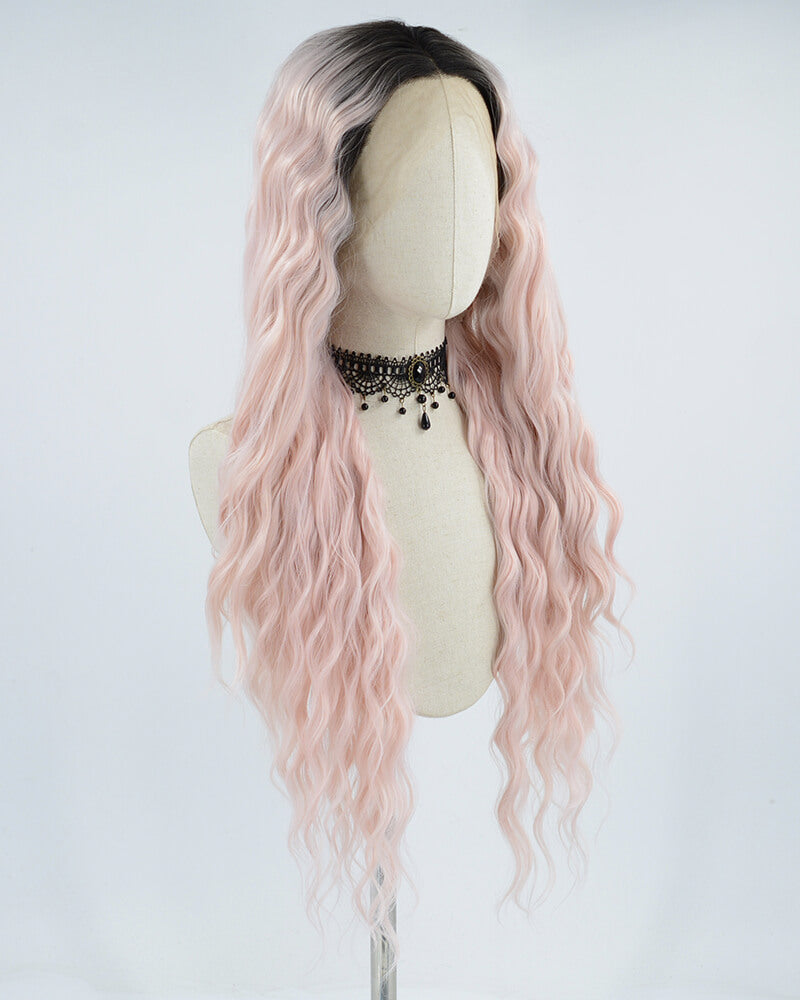 Ombre Pink Curly Synthetic Lace Front Wig WT115