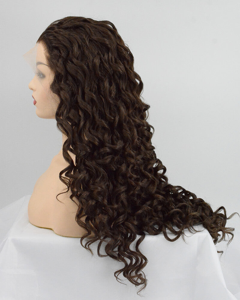 Brown Curly Long Synthetic Lace Front Wig WW156
