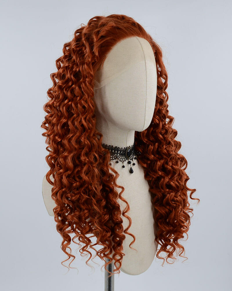 Auburn Red Long Curly Synthetic Lace Front Wig WW393