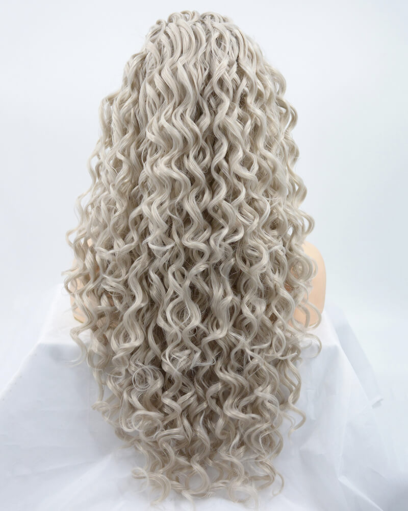 Long Gray Curly Synthetic Lace Front Wig WW027
