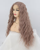 Dusty Rose Gold Curly Synthetic Lace Front Wig WT116