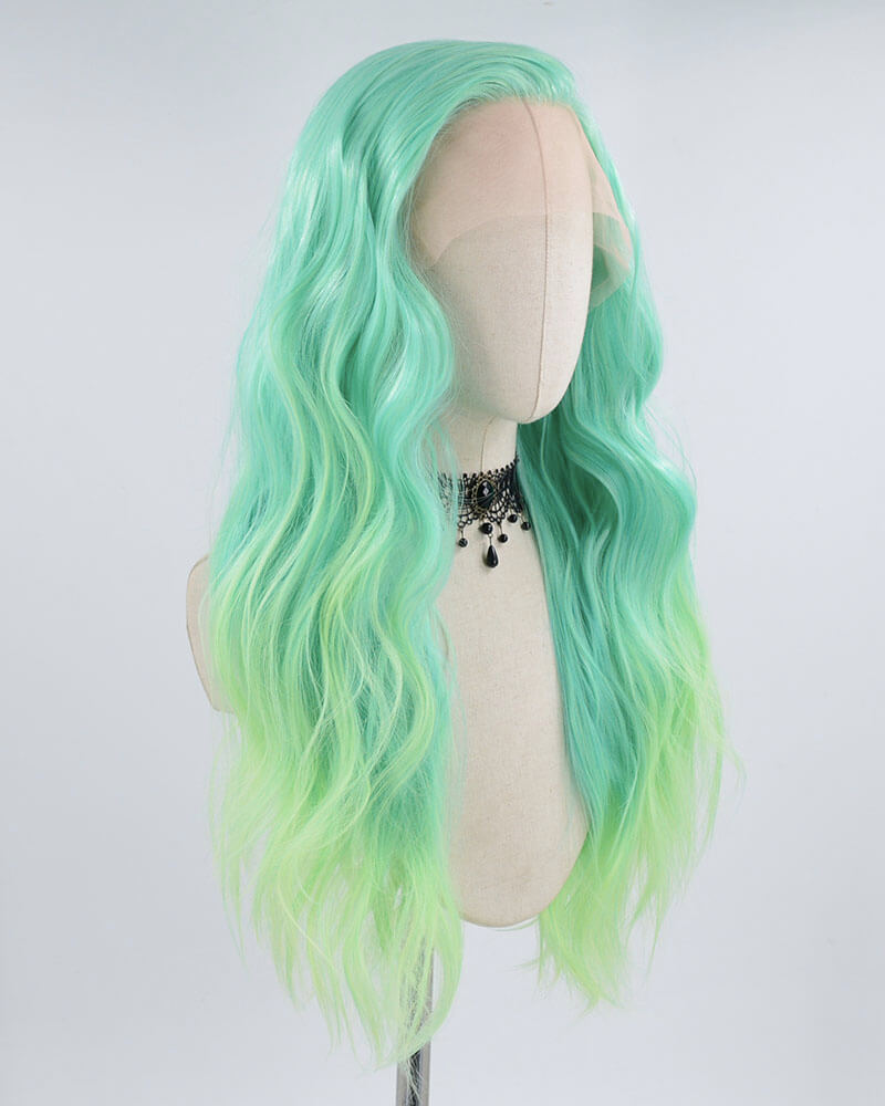 Mint Green Long Synthetic Lace Front Wig WW404