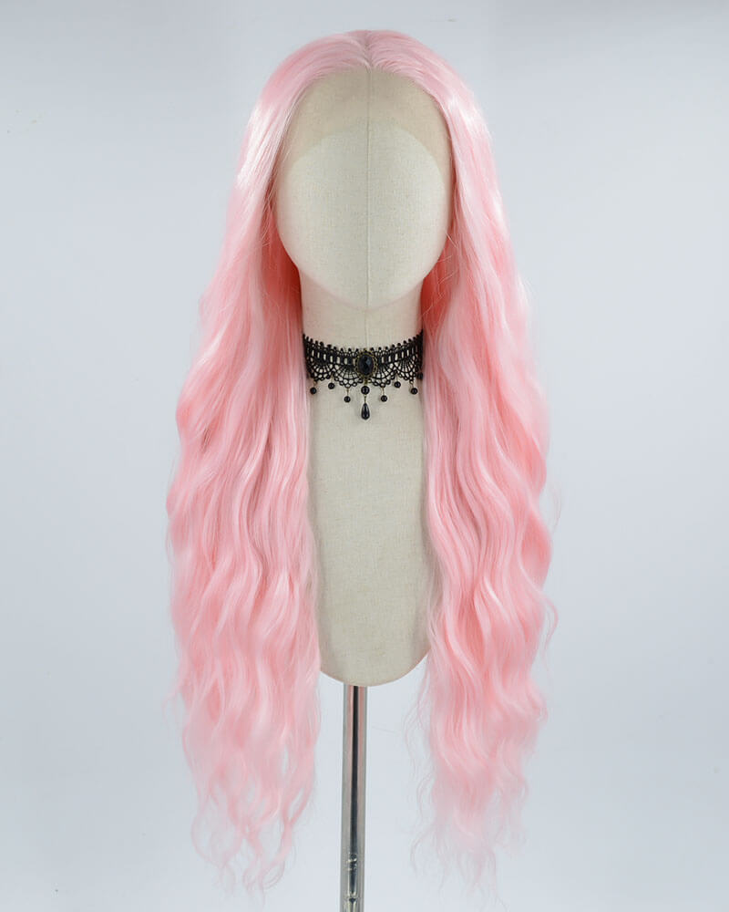 Long Pink Curly Synthetic Lace Front Wig WW389