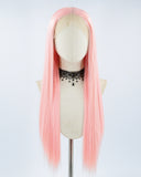 Long Pink Straight Synthetic Lace Front Wig WW478