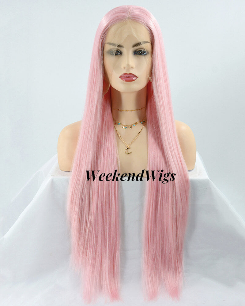 Pink Straight Synthetic Lace Front Wig WT086