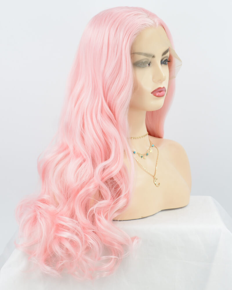 Pink Wavy Synthetic Lace Front Wig WW013