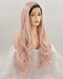 Ombre Long Pink Synthetic Lace Front Wig WT039