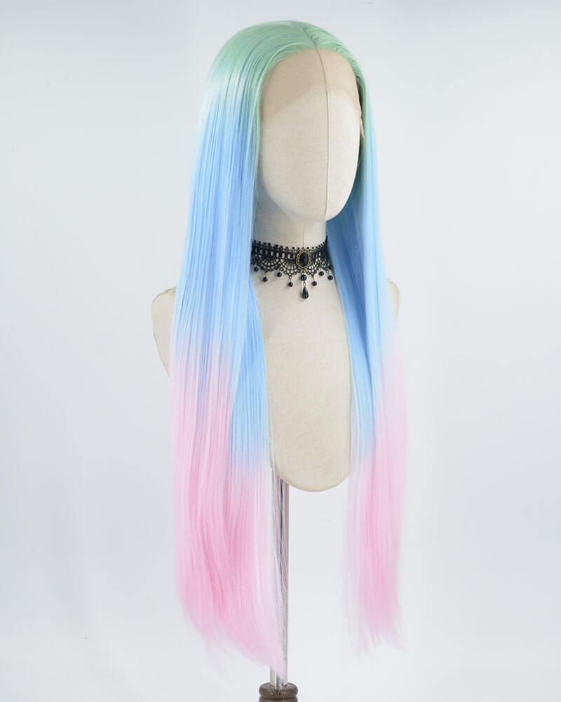 Ombre Blue Pink Synthetic Lace Front Wig WW382