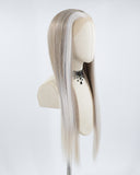 Grey Streaked Ombre Brown Straight Synthetic Lace Front Wig WW490