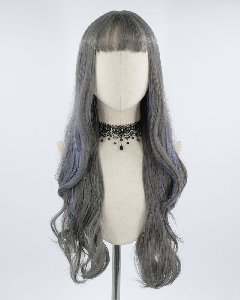 Long Dark Grey Synthetic Wig HW163
